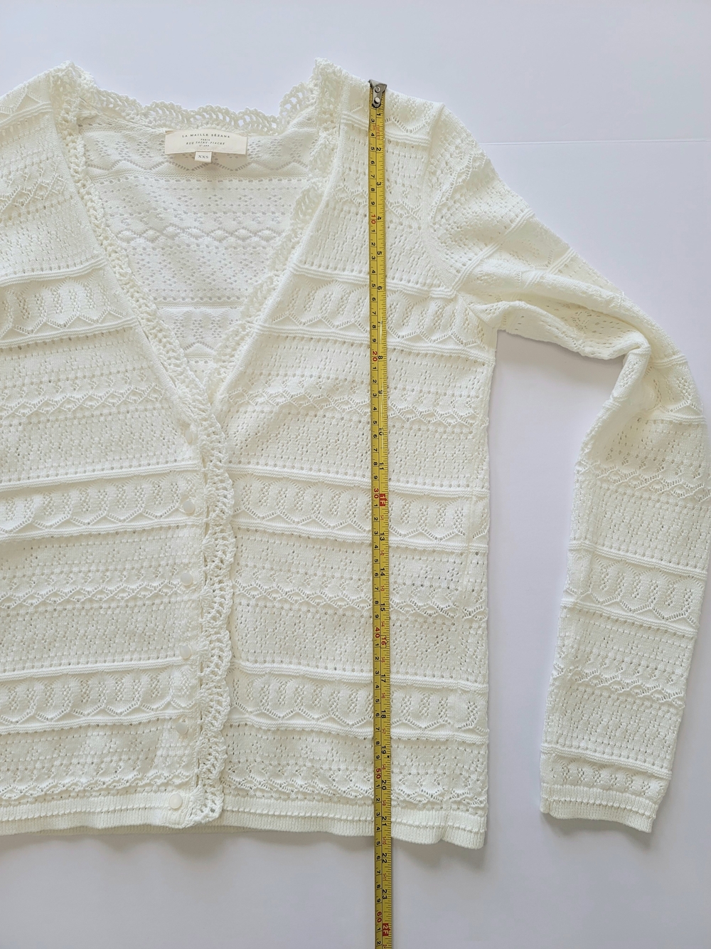Sezane Keyla V-neck Lace Knit Cotton Sweater Cardigan Crochet Trim XXS - Picture 5 of 9